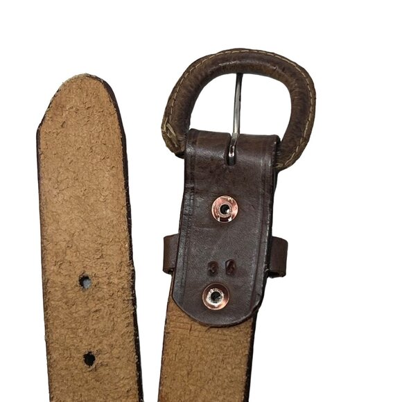 Vintage Leather Belt Size Medium Woven Tooled Waist Buckle Adjustable Brown - Picture 3 of 9